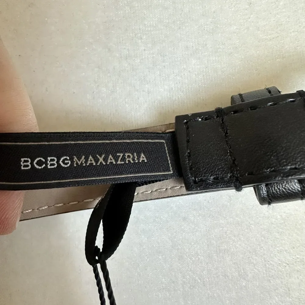 BCBG‎ MAXAZRIA Black Vegan Leather Wide  Woven Belt Size Medium M NWT Statement